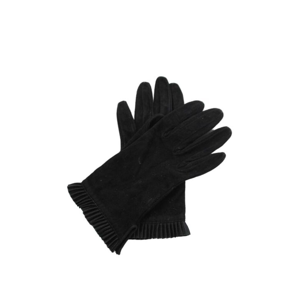 Designer Womens Suede Pleated Trim Driving Gloves Black Size 7